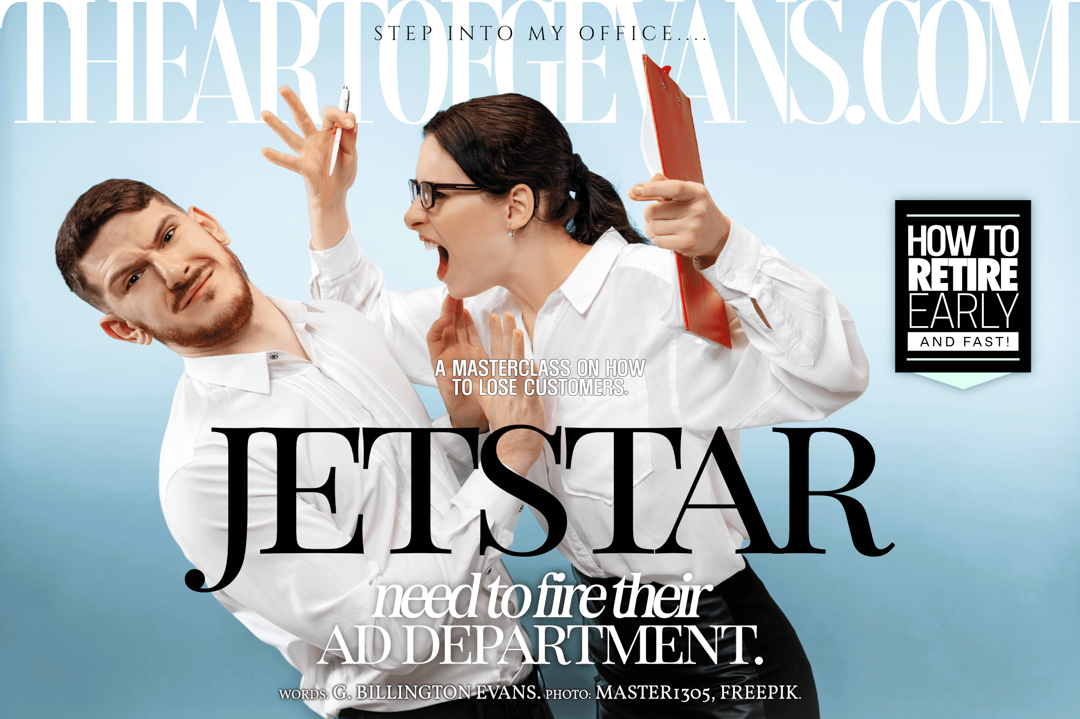 An employee in Jetstar airways ad department being yelled at by a superior.
